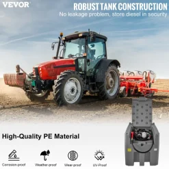 VEVOR Portable Diesel Tank, 116 Gallon Capacity & 10 GPM Flow Rate, Diesel Fuel Tank with 12V Electric Transfer Pump and 13.1ft Rubber Hose, PE Diesel Transfer Tank for Easy Fuel Transportation, Gray