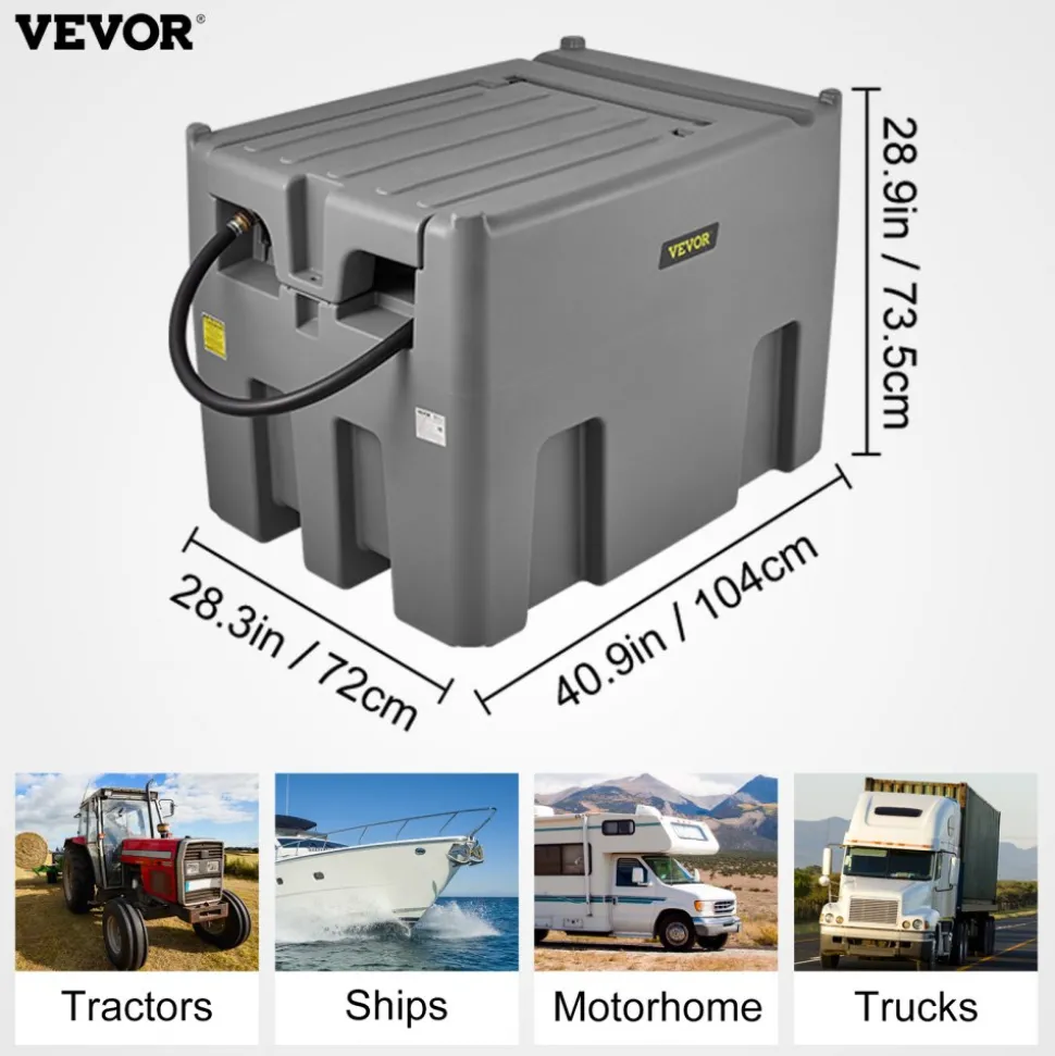 VEVOR Portable Diesel Tank, 116 Gallon Capacity & 10 GPM Flow Rate, Diesel Fuel Tank with 12V Electric Transfer Pump and 13.1ft Rubber Hose, PE Diesel Transfer Tank for Easy Fuel Transportation, Gray