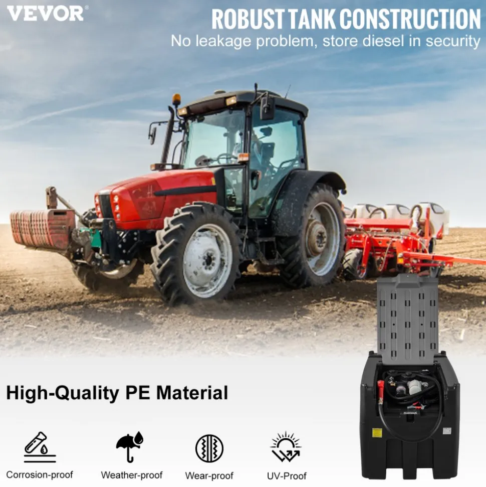 VEVOR Portable Diesel Tank, 128 Gallon Capacity & 10 GPM Flow Rate, Gas Fuel Tank with 12V Electric Transfer Pump and 13.1ft Rubber Hose, PE Diesel Transfer Tanks for Easy Fuel Transportation, Black