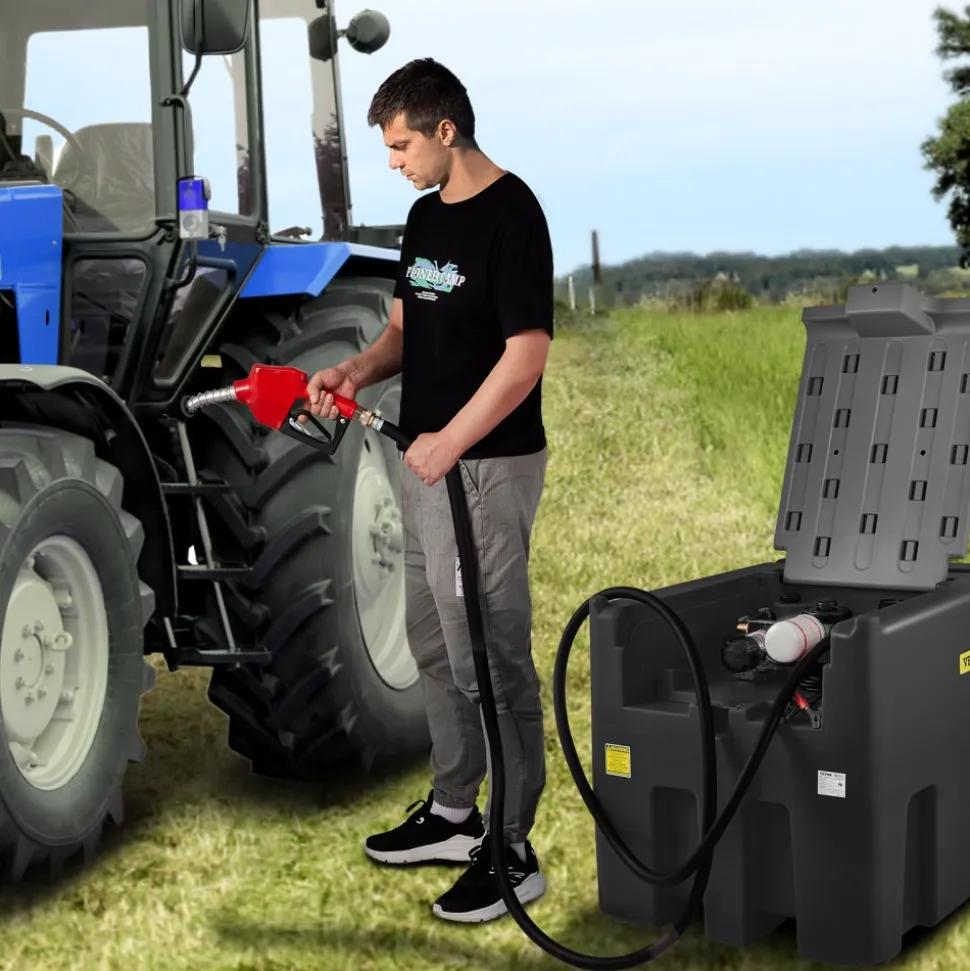 VEVOR Portable Diesel Tank, 128 Gallon Capacity & 10 GPM Flow Rate, Gas Fuel Tank with 12V Electric Transfer Pump and 13.1ft Rubber Hose, PE Diesel Transfer Tanks for Easy Fuel Transportation, Black