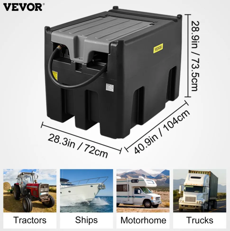 VEVOR Portable Diesel Tank, 128 Gallon Capacity & 10 GPM Flow Rate, Gas Fuel Tank with 12V Electric Transfer Pump and 13.1ft Rubber Hose, PE Diesel Transfer Tanks for Easy Fuel Transportation, Black