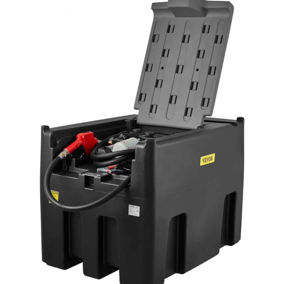 VEVOR Portable Diesel Tank, 128 Gallon Capacity & 10 GPM Flow Rate, Gas Fuel Tank with 12V Electric Transfer Pump and 13.1ft Rubber Hose, PE Diesel Transfer Tanks for Easy Fuel Transportation, Black
