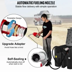 VEVOR Portable Diesel Tank, 128 Gallon Capacity & 10 GPM Flow Rate, Gas Fuel Tank with 12V Electric Transfer Pump and 13.1ft Rubber Hose, PE Diesel Transfer Tanks for Easy Fuel Transportation, Black