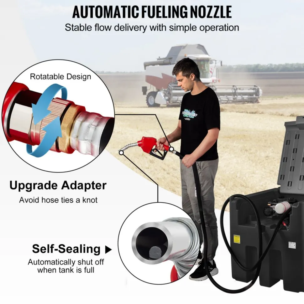 VEVOR Portable Diesel Tank, 128 Gallon Capacity & 10 GPM Flow Rate, Gas Fuel Tank with 12V Electric Transfer Pump and 13.1ft Rubber Hose, PE Diesel Transfer Tanks for Easy Fuel Transportation, Black