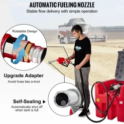 VEVOR Portable Diesel Tank, 116 Gallon Capacity & 10 GPM Flow Rate, Diesel Fuel Tank with 12V Electric Transfer Pump and 13.1ft Rubber Hose, PE Diesel Transfer Tank for Easy Fuel Transportation, Red