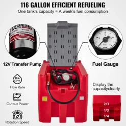 VEVOR Portable Diesel Tank, 58 Gallon Capacity & 10 GPM Flow Rate, Fuel Tank with 12V Electric Transfer Pump and 13.1ft Rubber Hose, PE Diesel Transfer Tanks for Easy Fuel Transportation, Grey