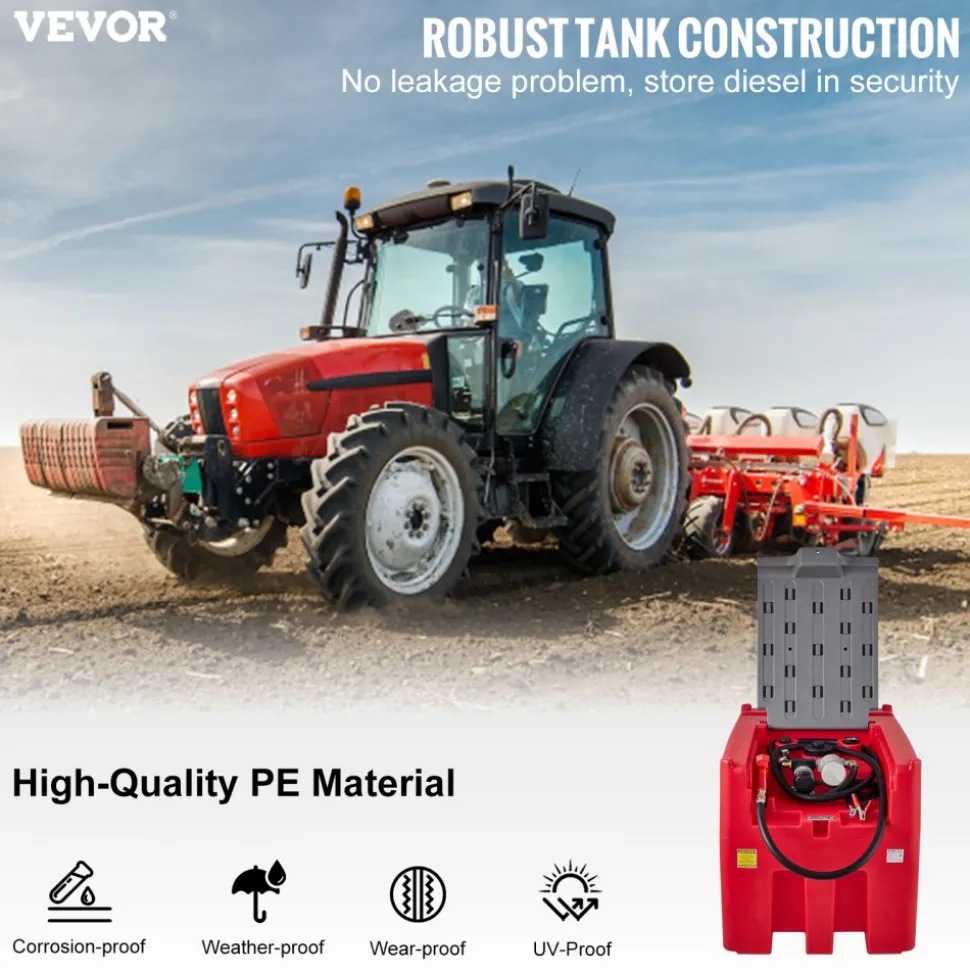 VEVOR Portable Diesel Tank, 58 Gallon Capacity & 10 GPM Flow Rate, Fuel Tank with 12V Electric Transfer Pump and 13.1ft Rubber Hose, PE Diesel Transfer Tanks for Easy Fuel Transportation, Grey