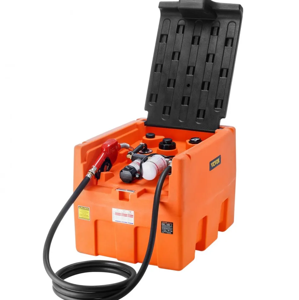 VEVOR Portable Diesel Tank, 48 Gallon, 10.6GPM Flow Rate, Diesel Fuel Tank with 12V Electric Transfer Pump, 13.1 ft Hose, Auto Fueling Nozzle, Diesel Transfer Tank for Easy Fuel Transportation, Orange