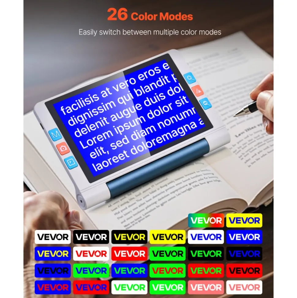 VEVOR Portable Digital Magnifier, 8-inch Touchscreen Electronic Video Magnifier for Low Version, 2X - 20X Electronic Reading Aid with 13MP Auto-Focus HD Lens, 26 Color Mode, HDMI Output & 16GB Storage