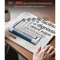 VEVOR Portable Digital Magnifier, 8-inch Touchscreen Electronic Video Magnifier for Low Version, 2X - 20X Electronic Reading Aid with 13MP Auto-Focus HD Lens, 26 Color Mode, HDMI Output & 16GB Storage