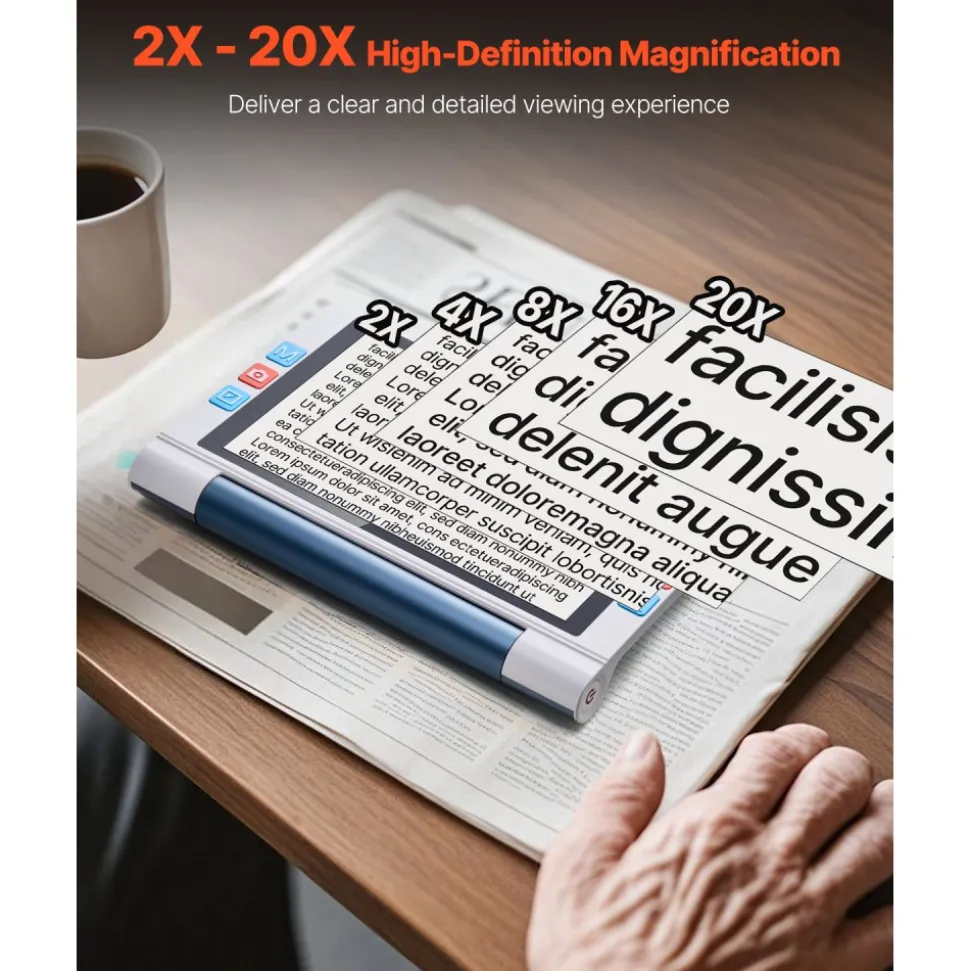 VEVOR Portable Digital Magnifier, 8-inch Touchscreen Electronic Video Magnifier for Low Version, 2X - 20X Electronic Reading Aid with 13MP Auto-Focus HD Lens, 26 Color Mode, HDMI Output & 16GB Storage