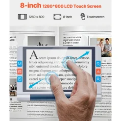 VEVOR Portable Digital Magnifier, 8-inch Touchscreen Electronic Video Magnifier for Low Version, 2X - 20X Electronic Reading Aid with 13MP Auto-Focus HD Lens, 26 Color Mode, HDMI Output & 16GB Storage