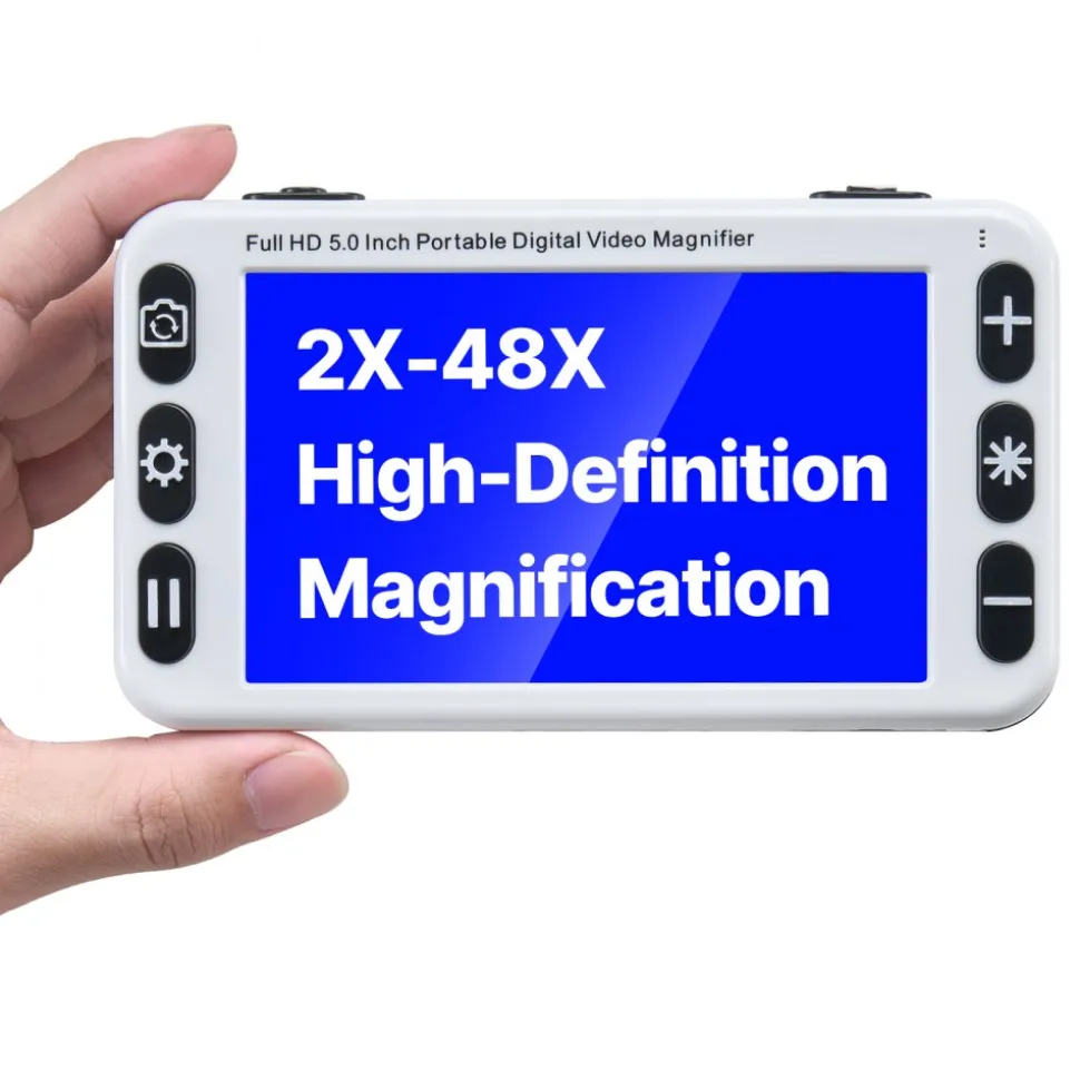 VEVOR Portable Digital Magnifier, 5-inch HD Electronic Video Magnifier for Low Version, 2X - 48X Electronic Reading Aid with 13MP Near & Far Dual Lens, 26 Color Mode, AV/HDMI Output & Foldable Handle