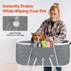 VEVOR Portable Dog Bathtub, Elevated & Foldable Space-saving Pet Shower Station with Efficient Drainage, Bathing Tub for Washing & Grooming Small and Medium Size Dogs and Cats Indoor & Outdoor, Grey