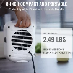 VEVOR Portable Electric Space Heater with Thermostat, 1000W/1500W 2-Level Adjustable Quiet Ceramic Heater Fan, 9 in Tip-Over Shutdown Flame-Retardant PP Small Heaters for Office Room Desk Indoor Use