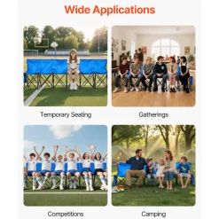 VEVOR Portable Folding Bench, 6 Seat Foldable Soccer Bench with Side Pockets and Carrying Bag, Lightweight Sideline Seating with Back Rest for Football, Baseball, Camping, Outdoor Events, Blue