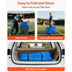 VEVOR Portable Folding Bench, 6 Seat Foldable Soccer Bench with Side Pockets and Carrying Bag, Lightweight Sideline Seating with Back Rest for Football, Baseball, Camping, Outdoor Events, Blue