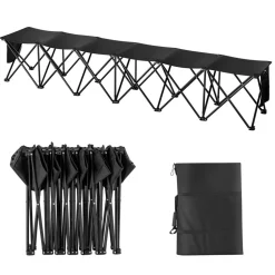 VEVOR Portable Folding Bench, 6 Seat Foldable Soccer Bench with Side Pockets and Carrying Bag, Lightweight 600D Oxford Fabric Sideline Seating, for Football, Baseball, Camping, Outdoor Events, Black