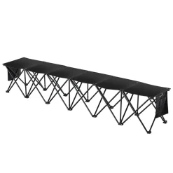 VEVOR Portable Folding Bench, 6 Seat Foldable Soccer Bench with Side Pockets and Carrying Bag, Lightweight 600D Oxford Fabric Sideline Seating, for Football, Baseball, Camping, Outdoor Events, Black