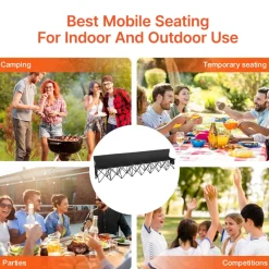 VEVOR Portable Folding Bench, 8 Seat Foldable Soccer Bench with Side Pockets and Carrying Bag, Lightweight Sideline Seating with Back Rest for Football, Baseball, Camping, Outdoor Events, Black