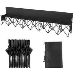 VEVOR Portable Folding Bench, 8 Seat Foldable Soccer Bench with Side Pockets and Carrying Bag, Lightweight Sideline Seating with Back Rest for Football, Baseball, Camping, Outdoor Events, Black