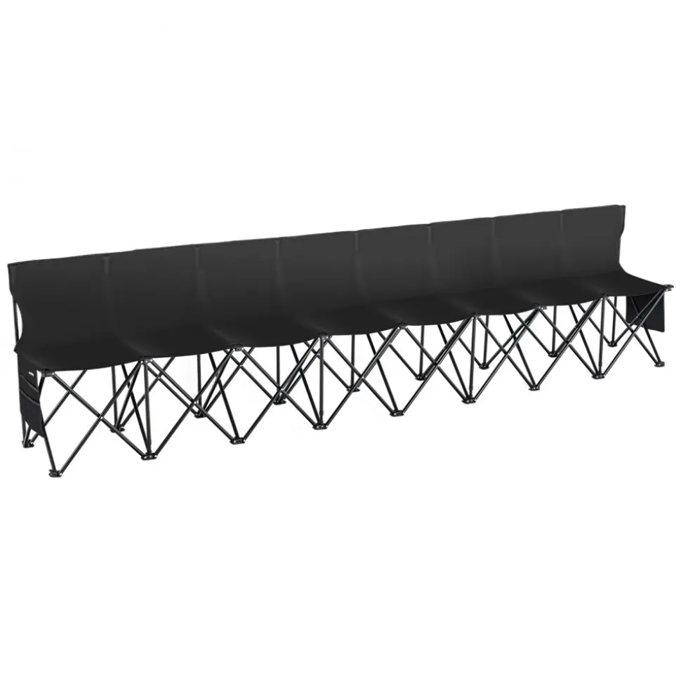 VEVOR Portable Folding Bench, 8 Seat Foldable Soccer Bench with Side Pockets and Carrying Bag, Lightweight Sideline Seating with Back Rest for Football, Baseball, Camping, Outdoor Events, Black