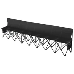 VEVOR Portable Folding Bench, 8 Seat Foldable Soccer Bench with Side Pockets and Carrying Bag, Lightweight Sideline Seating with Back Rest for Football, Baseball, Camping, Outdoor Events, Black