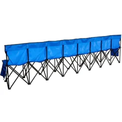 VEVOR Portable Folding Bench, 8 Seat Foldable Soccer Bench with Side Pockets and Carrying Bag, Lightweight Sideline Seating with Back Rest for Football, Baseball, Camping, Outdoor Events, Blue