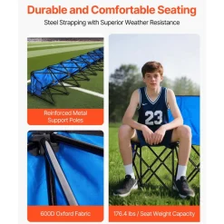 VEVOR Portable Folding Bench, 8 Seat Foldable Soccer Bench with Side Pockets and Carrying Bag, Lightweight Sideline Seating with Back Rest for Football, Baseball, Camping, Outdoor Events, Blue