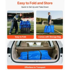 VEVOR Portable Folding Bench, 8 Seat Foldable Soccer Bench with Side Pockets and Carrying Bag, Lightweight Sideline Seating with Back Rest for Football, Baseball, Camping, Outdoor Events, Blue