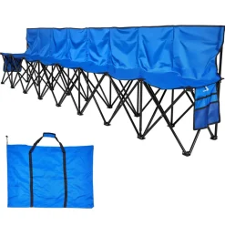 VEVOR Portable Folding Bench, 8 Seat Foldable Soccer Bench with Side Pockets and Carrying Bag, Lightweight Sideline Seating with Back Rest for Football, Baseball, Camping, Outdoor Events, Blue
