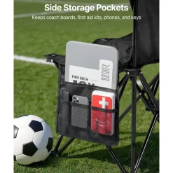 VEVOR Portable Folding Bench, 6 Seat Soccer Bench with Multiple Storage Pockets & Carrying Bag, Lightweight Sideline Seating with Back Rest for Football, Baseball, Camping, Outdoor Events, Black