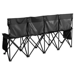 VEVOR Portable Folding Bench, 6 Seat Soccer Bench with Multiple Storage Pockets & Carrying Bag, Lightweight Sideline Seating with Back Rest for Football, Baseball, Camping, Outdoor Events, Black