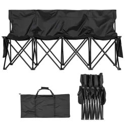 VEVOR Portable Folding Bench, 6 Seat Soccer Bench with Multiple Storage Pockets & Carrying Bag, Lightweight Sideline Seating with Back Rest for Football, Baseball, Camping, Outdoor Events, Black