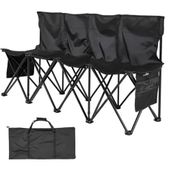 VEVOR Portable Folding Bench, 6 Seat Soccer Bench with Multiple Storage Pockets & Carrying Bag, Lightweight Sideline Seating with Back Rest for Football, Baseball, Camping, Outdoor Events, Black