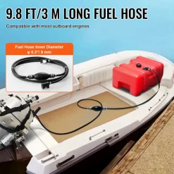 VEVOR Portable Fuel Tank, 12 Gallon/55L, Plastic Outboard Marine Tank with Hose, Easy to Carry for Yacht, Fishing, Deck Boats, Red