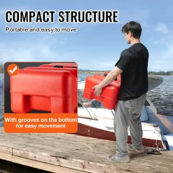VEVOR Portable Fuel Tank, 12 Gallon/55L, Plastic Outboard Marine Tank with Hose, Easy to Carry for Yacht, Fishing, Deck Boats, Red
