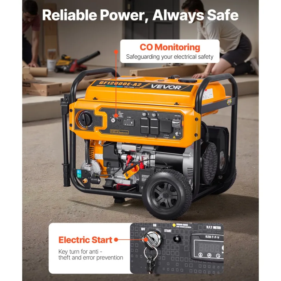 VEVOR Portable Generator, Gasoline 13500W Peak Watt, LPG 12000W Peak Watt & Natural Gas 11000W Peak Watt Tri-Fuel Generator, Home Backup Generators with Electric Start, Gas, LPG & Natural Gas Powered