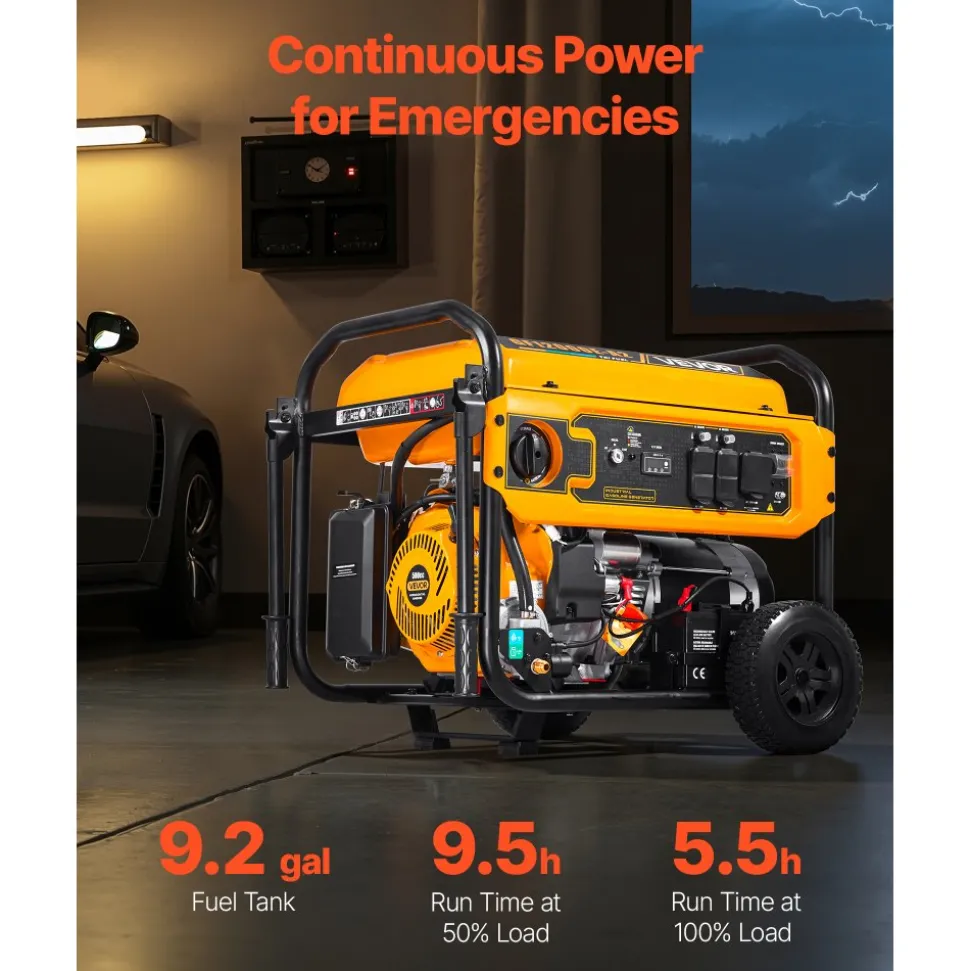 VEVOR Portable Generator, Gasoline 13500W Peak Watt, LPG 12000W Peak Watt & Natural Gas 11000W Peak Watt Tri-Fuel Generator, Home Backup Generators with Electric Start, Gas, LPG & Natural Gas Powered
