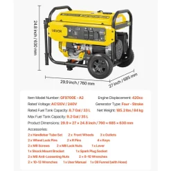 VEVOR Portable Generator, 9625W Peak Watt Home Generator, Backup Generators for Home with Foldable Handle, Electric Start, Gas Powered, CO Sensor, RV & Emergency Ready 30A & 20A Outlets, AVR