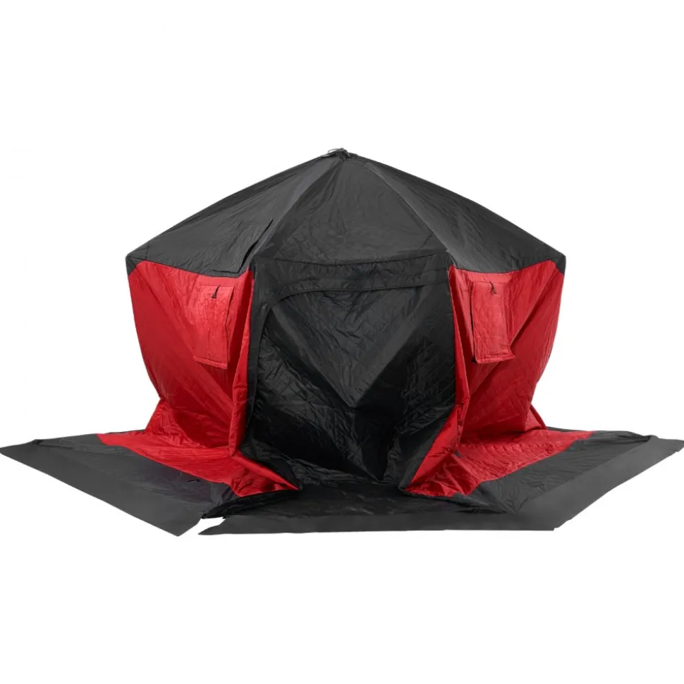 VEVOR Portable Ice Shelter, 4-6 Person Insulated Pop-Up Ice Fishing Tent, 50 Square Feet Fishable Area, Thermal Ice Shanty for Winter Fishing, Ice Cube with Anchors, Ropes, Carrying Bag, 130"x130"