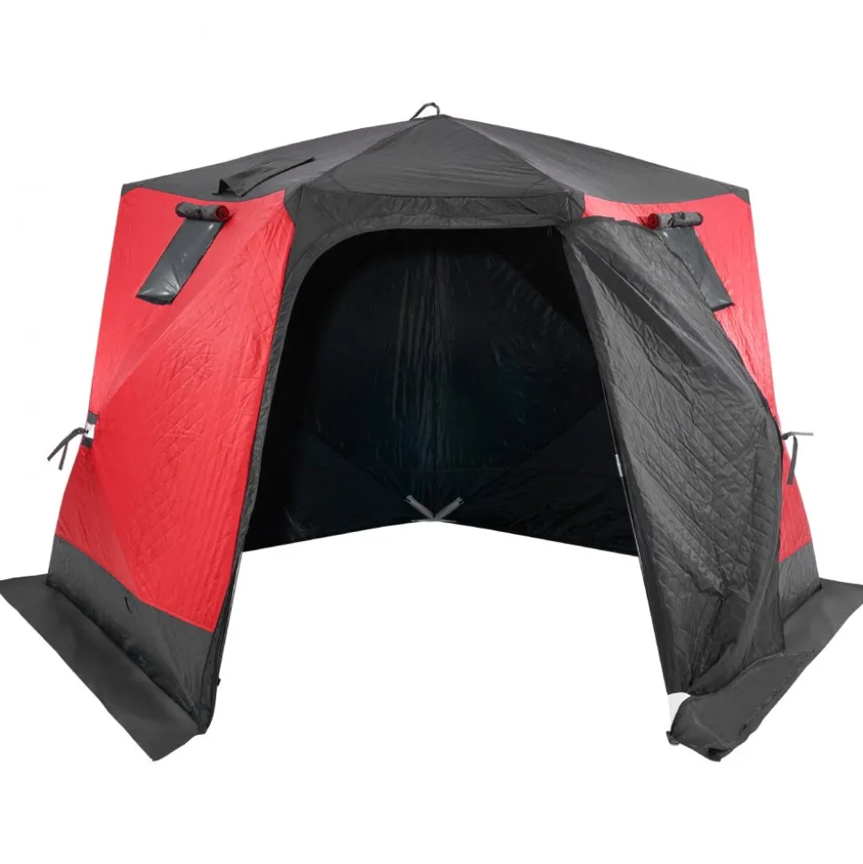VEVOR Portable Ice Shelter, 4-6 Person Insulated Pop-Up Ice Fishing Tent, 50 Square Feet Fishable Area, Thermal Ice Shanty for Winter Fishing, Ice Cube with Anchors, Ropes, Carrying Bag, 130"x130"