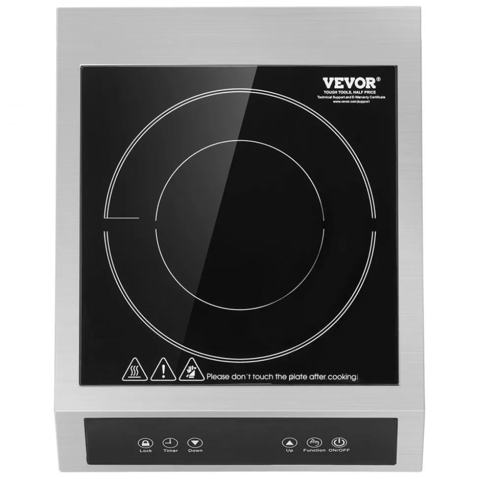 VEVOR Portable Induction Cooktop, 1800W Commercial Induction Burner with 9 Temperature Settings, Stainless Steel Countertop Induction Hot Plate with 3H Timer, Child Lock, for Restaurant Cooking