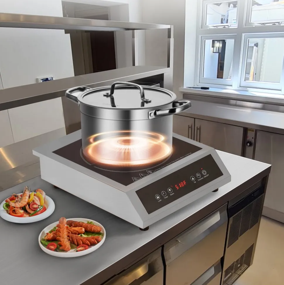VEVOR Portable Induction Cooktop, 1800W Commercial Induction Burner with 9 Temperature Settings, Stainless Steel Countertop Induction Hot Plate with 3H Timer, Child Lock, for Restaurant Cooking