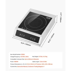 VEVOR Portable Induction Cooktop, 1800W Commercial Induction Burner with 9 Temperature Settings, Stainless Steel Countertop Induction Hot Plate with 3H Timer, Child Lock, for Restaurant Cooking