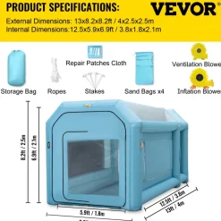 VEVOR Portable Inflatable Paint Booth, 13 x 8 x 8ft Inflatable Spray Booth, Car Paint Tent with Air Filter System & 2 Blowers, Upgraded Blow Up Spray Booth Tent, Auto Paint Workstation Motorcycle Gara