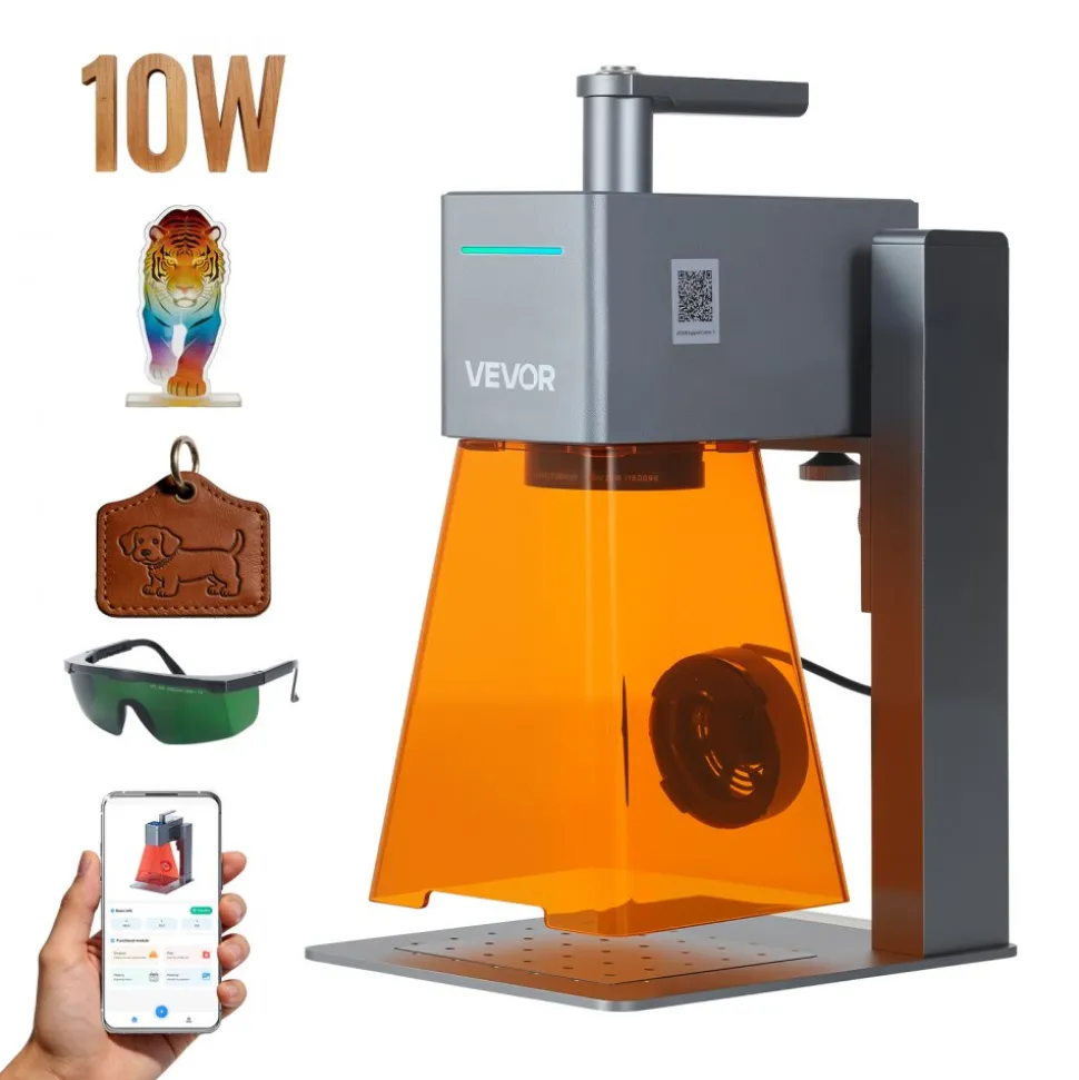 VEVOR Portable Laser Engraver, 5000 mm/s High Speed, 12W Handheld Blue Laser Engraver and Cutter, Engraving Precision 0.01 x 0.01 mm, DIY Engraving Tool, for Wood, Acrylic, Leather, Cloth, Class 4