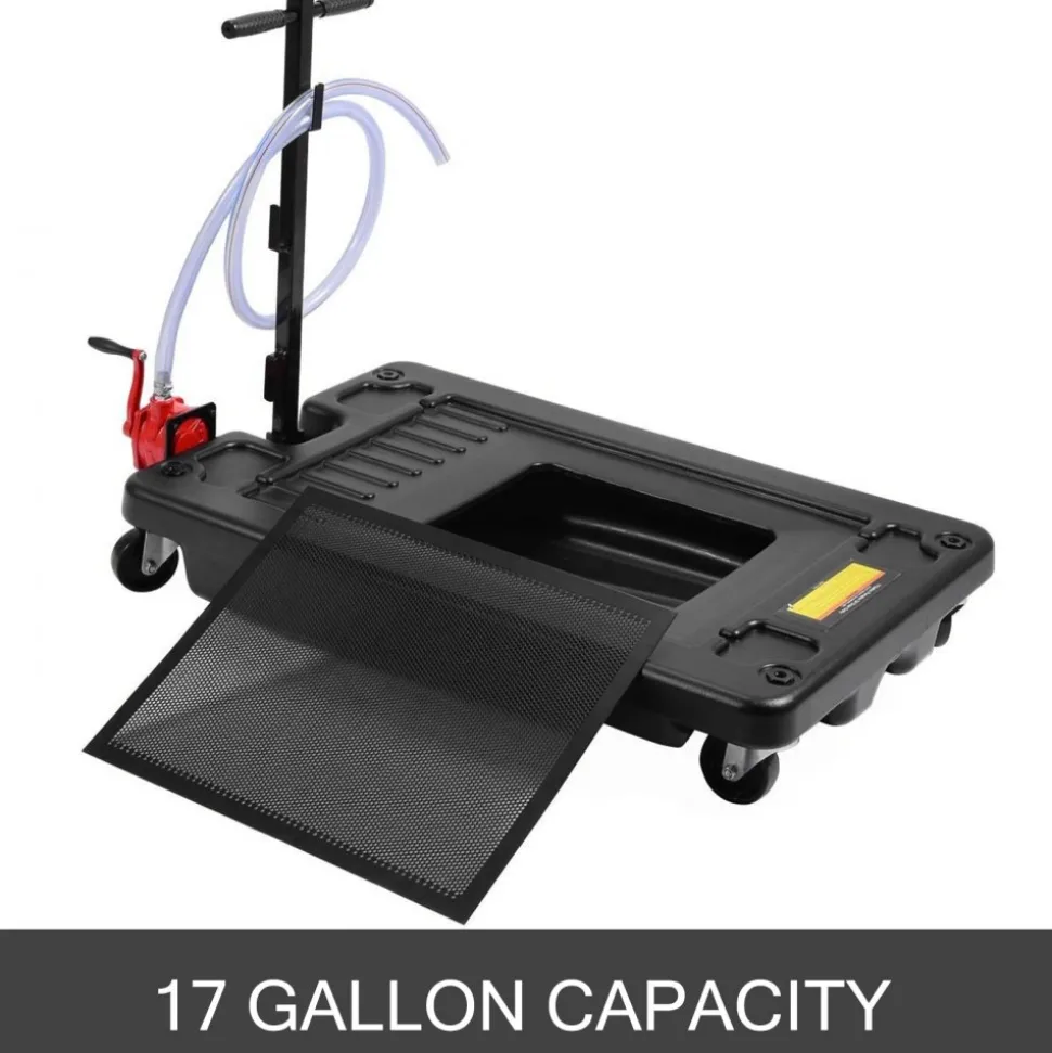VEVOR Portable Oil Drain Pan with Pump 64L Oil Drain Pan 17 Gallon Low Profile Oil Drain Pan with 8' Hose for SUV Car and Trucks
