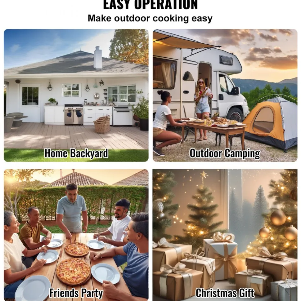VEVOR Portable Outdoor Oven, 12-inch Pizza Oven, Pellet & Chips & Charcoal Tri-Fuel, Iron Spray Pizza Grill, Includes 210° Rotatable Pizza Stone, Scoop, Ideal for Camping & Backyard, Black
