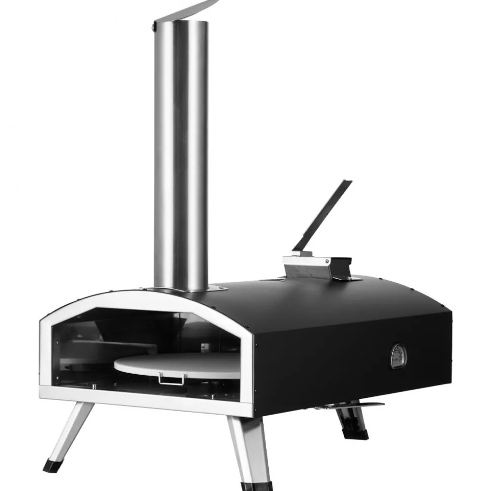 VEVOR Portable Outdoor Oven, 12-inch Pizza Oven, Pellet & Chips & Charcoal Tri-Fuel, Iron Spray Pizza Grill, Includes 210° Rotatable Pizza Stone, Scoop, Ideal for Camping & Backyard, Black